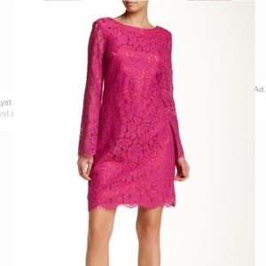 Alexa Admor pink lace long sleeve v back dress